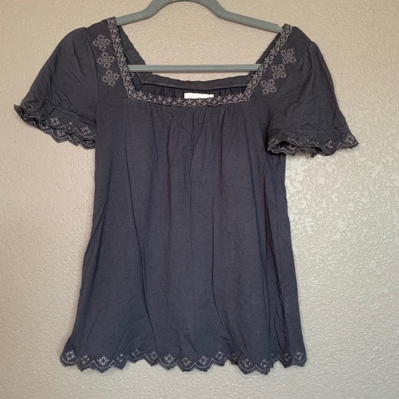 Anthropologie Deletta Gray Peasant Top Size XS - Picture 1 of 5